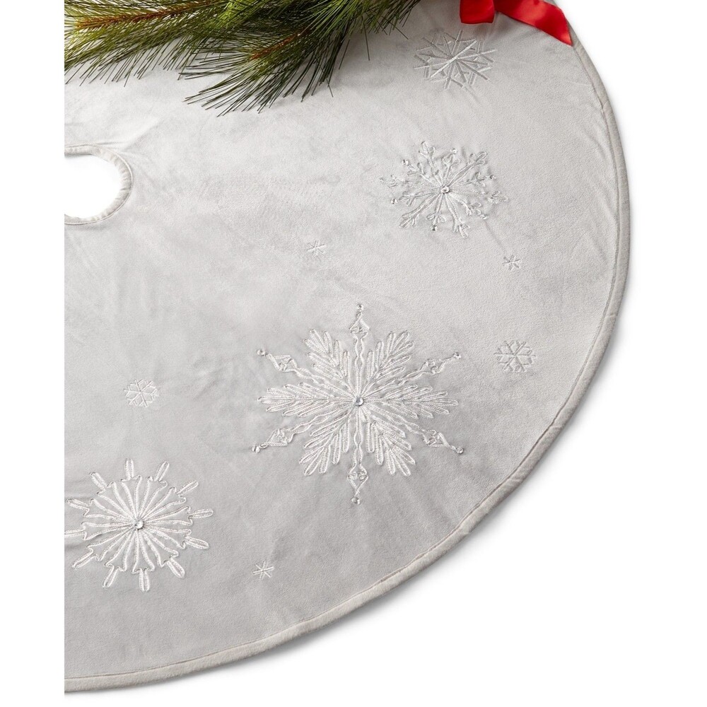 Holiday Lane 48" Silver Crystal Snowflake Christmas Tree Skirt – Elegant Holiday